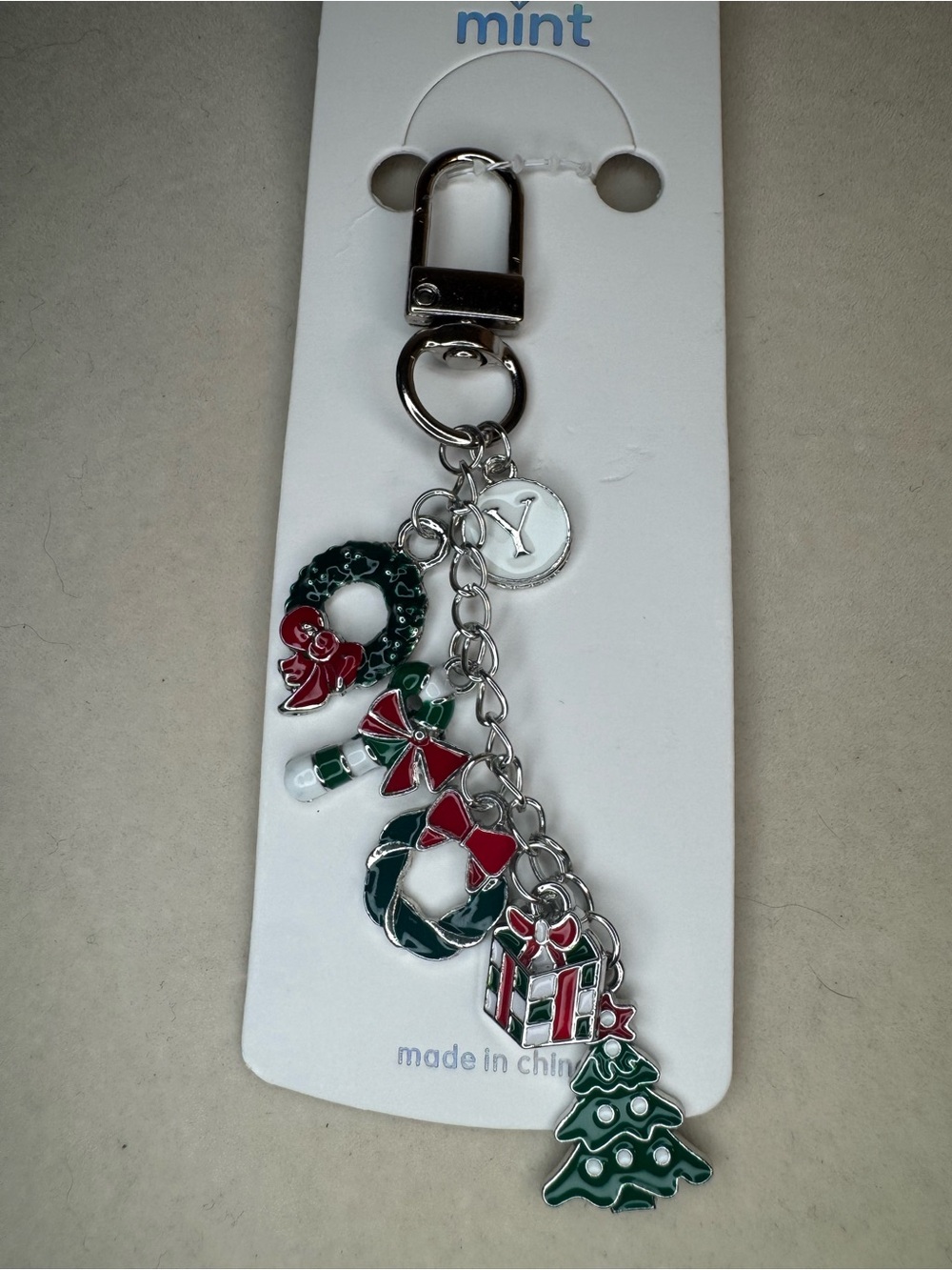 New Mint Festive Enamel Holiday Charm Keychain bag charm - Green, Red & Silver